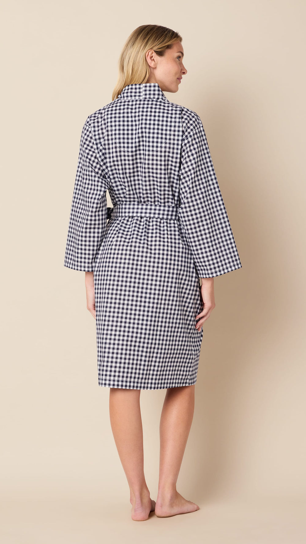 Gingham Luxe Pima Kimono Robe Hover Black
