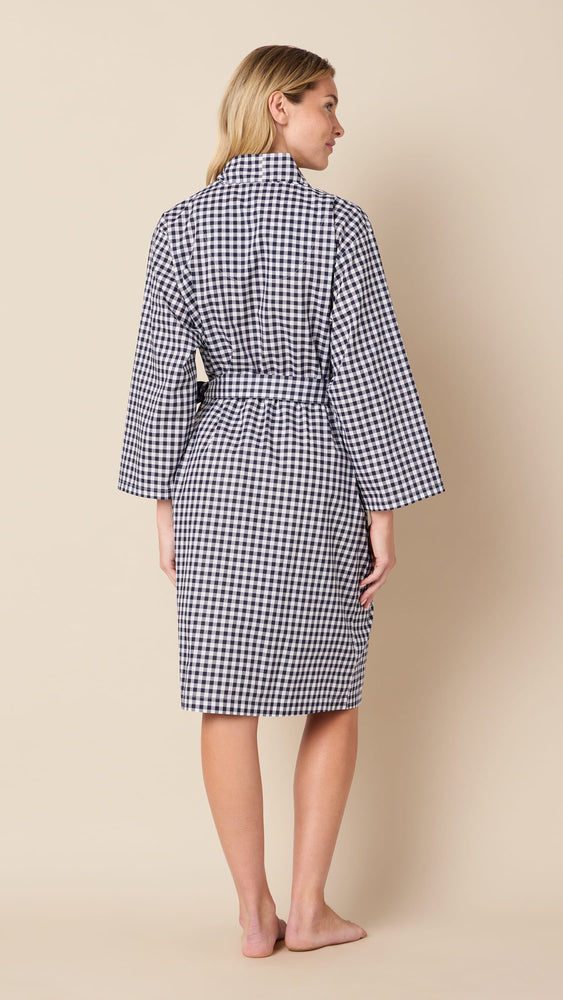 Gingham Luxe Pima Kimono Robe Extra Black