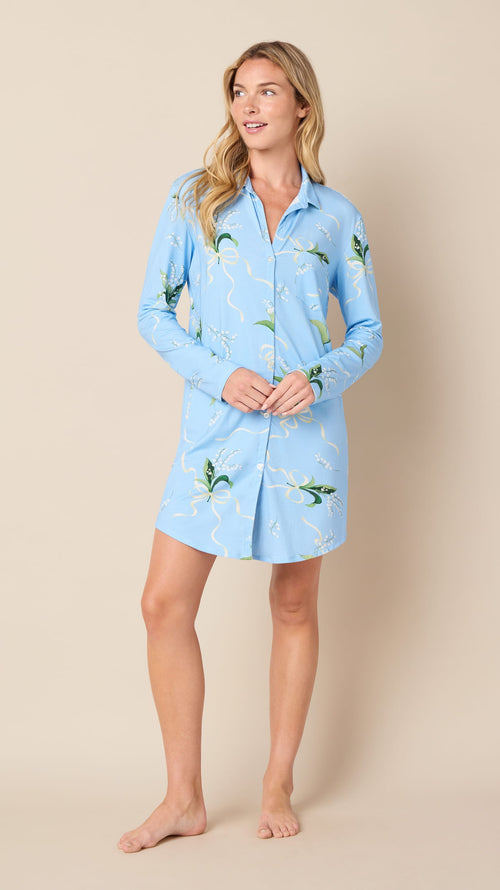 Bouquet & Bow Pima Knit Night Shirt Hover Blue