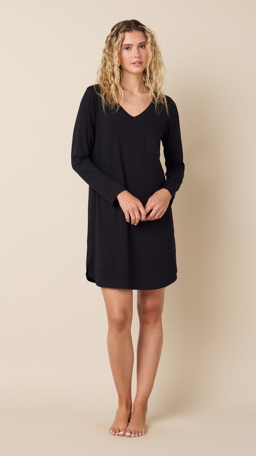 Classic Pima Knit Long-Sleeved Sleep Shirt - Midnight Main Midnight