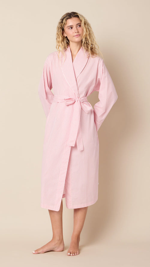 Simple Stripe Luxe Pima Shawl Collar Robe Hover Red