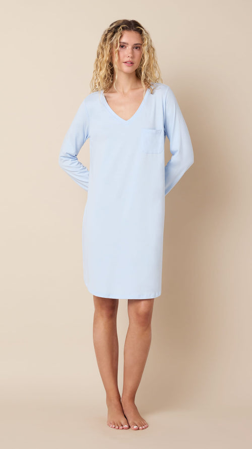 Classic Pima Knit Long-Sleeved Sleep Shirt - Powder Blue Main Powder Blue