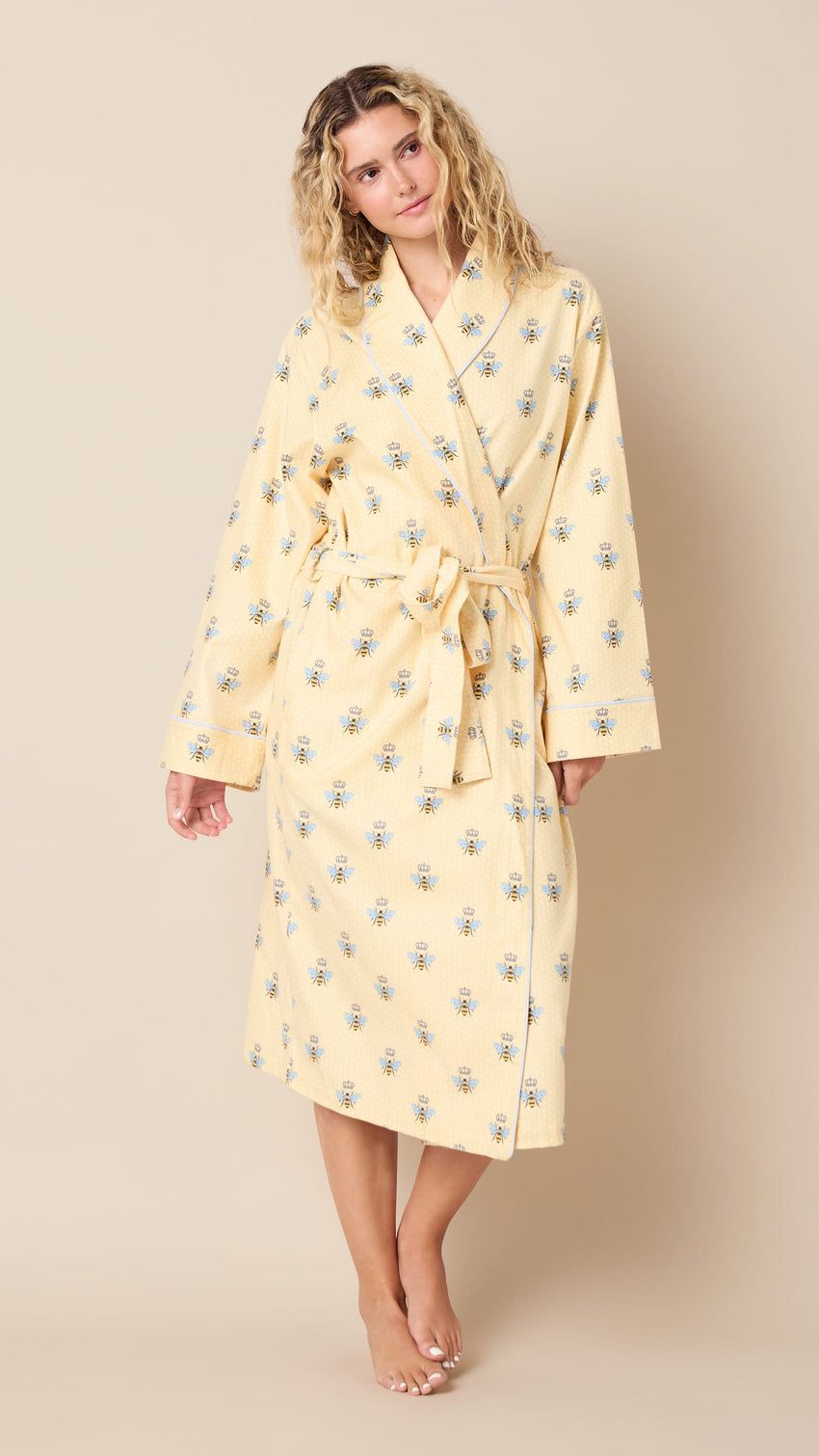 Queen Bee Shawl Flannel Collar Robe - Honey Hover Honey