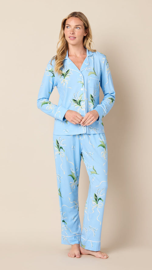 Bouquet & Bow Pima Knit Long-Sleeved Pajama Hover Blue