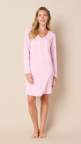 Classic Pima Knit Long-Sleeved Sleep Shirt - Pink Moment
