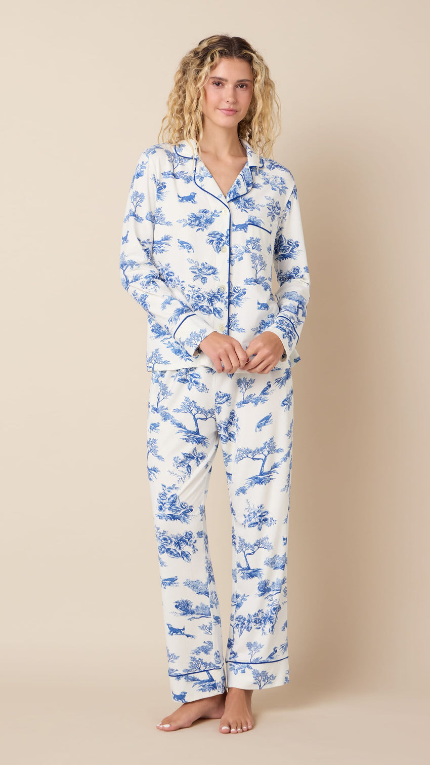 Field & Feather Pima Knit Long-Sleeved Pajama Hover White