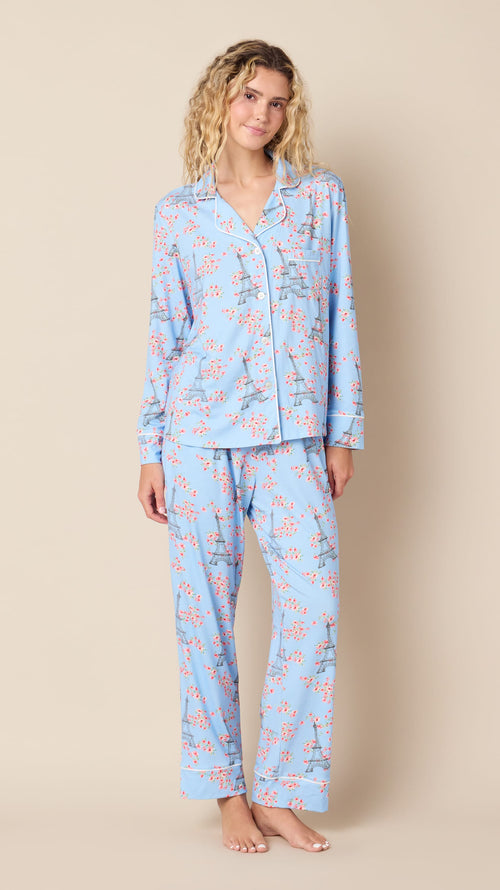 Petals Over Paris Pima Knit Long-Sleeved Pajama Hover Blue