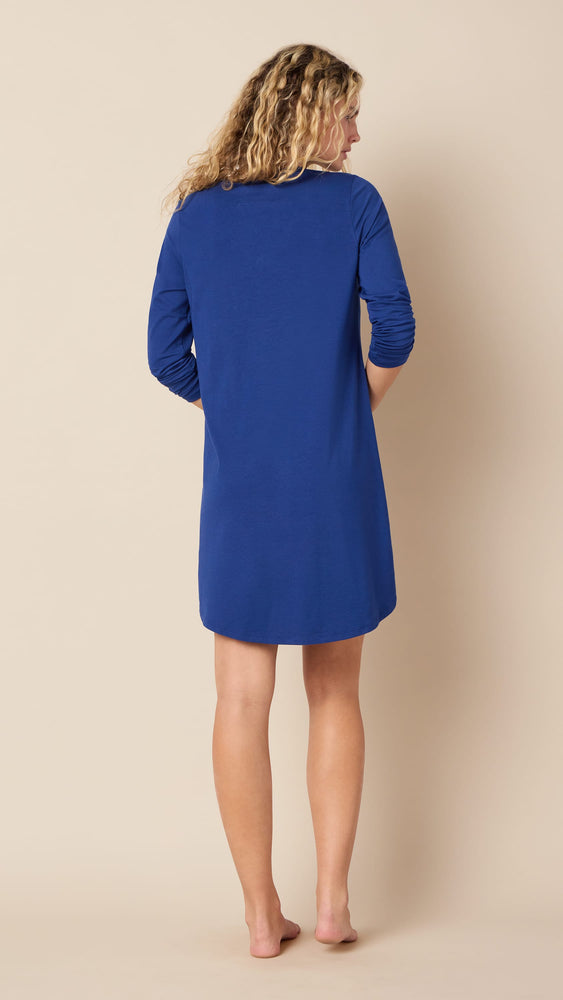 Classic Pima Knit Long-Sleeved Sleep Shirt - Marine Blue Extra Marine Blue