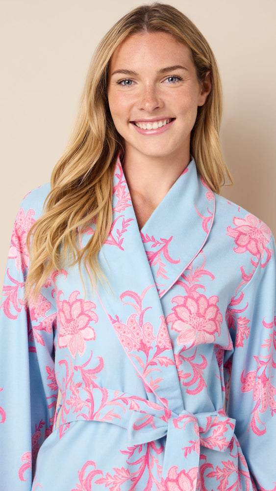 Ava Pima Flannel Shawl-Collar Robe Hover Blue