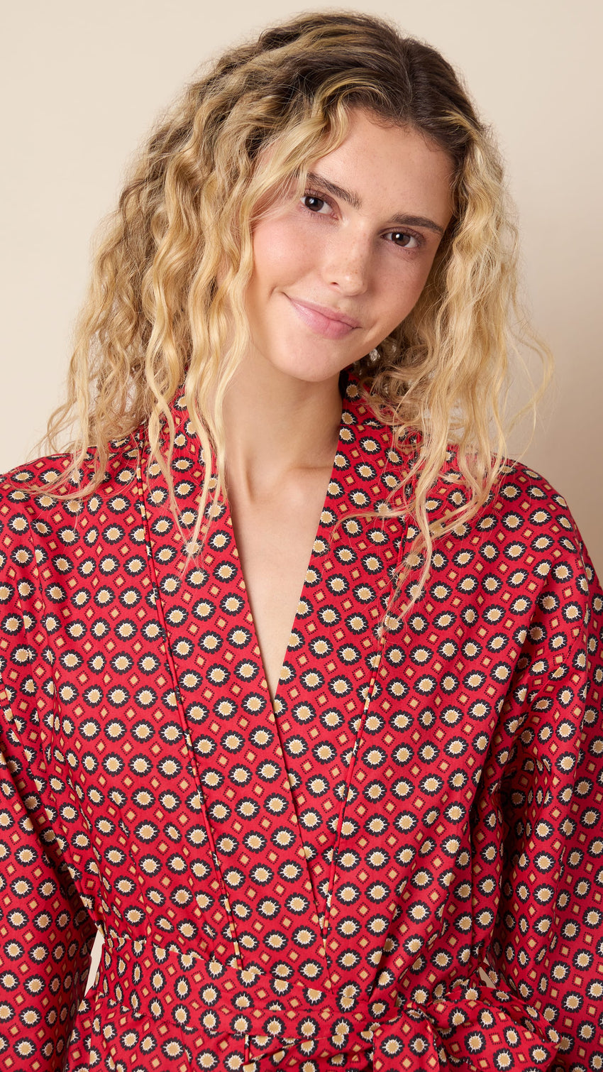 Hadley Luxe Pima Kimono Robe Wide Red