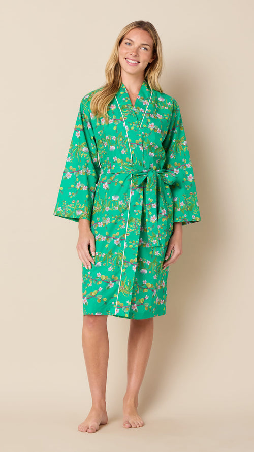 Sakura Luxe Pima Kimono Robe Hover Green