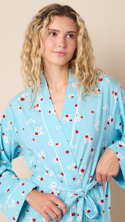 Skye Pima Knit Kimono Robe Extra Blue