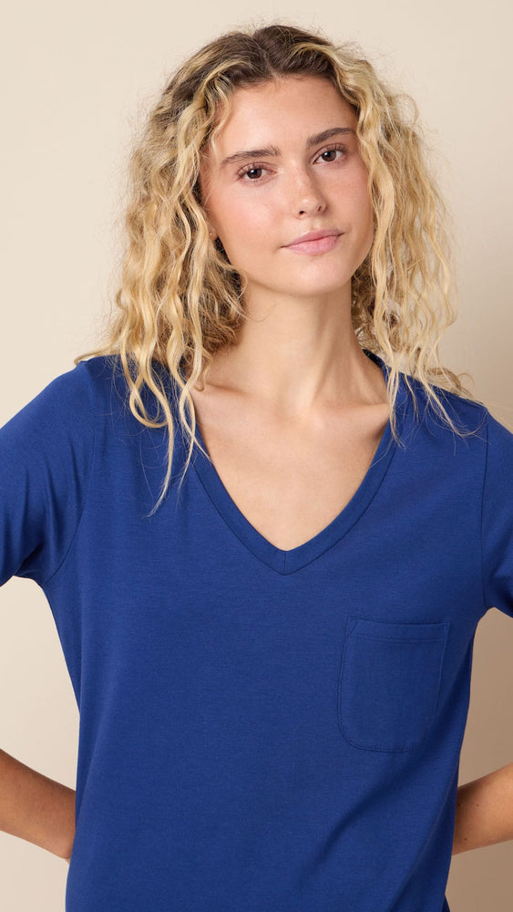 Classic Pima Knit Long-Sleeved Sleep Shirt - Marine Blue Hover Marine Blue