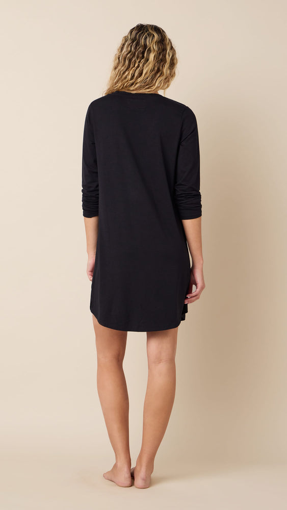 Classic Pima Knit Long-Sleeved Sleep Shirt - Midnight Hover Midnight