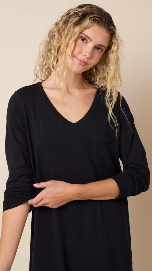 Classic Pima Knit Long-Sleeved Sleep Shirt - Midnight Extra Midnight