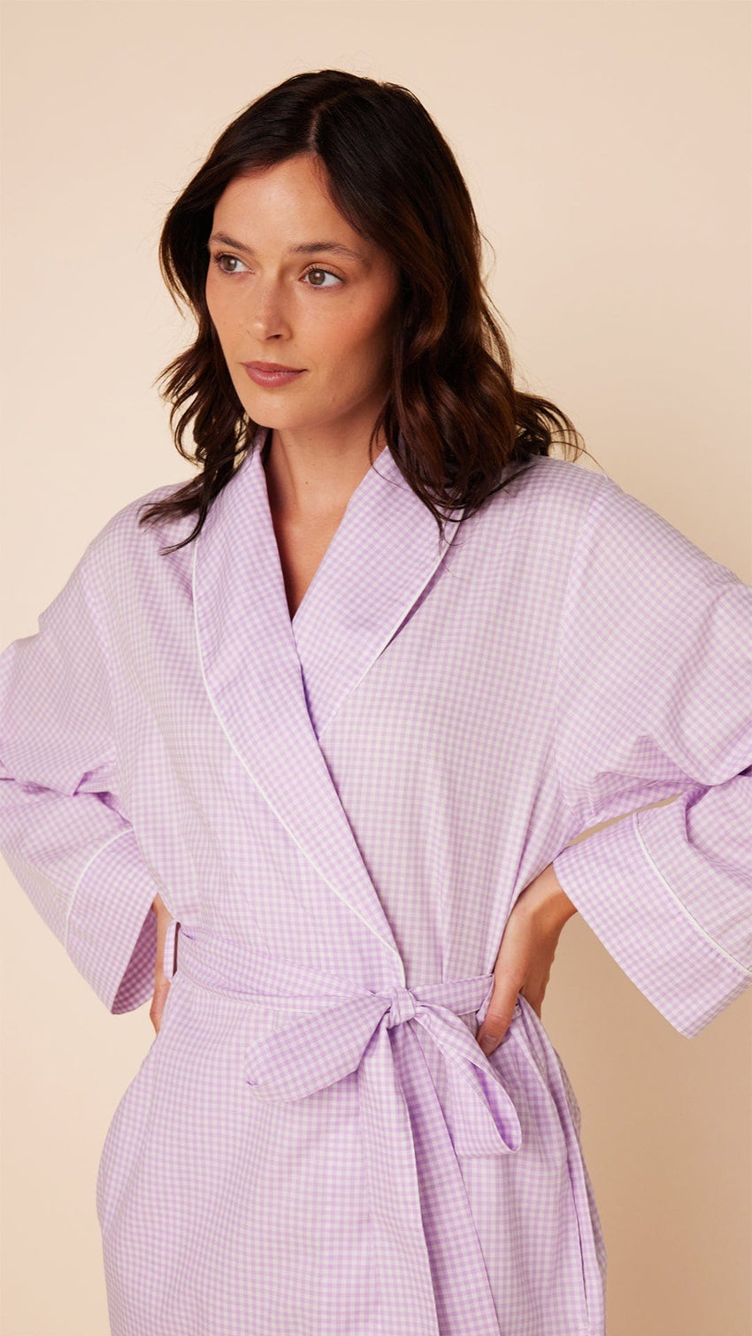 Classic Gingham Luxe Pima Shawl Robe - Lavender Extra Lavender