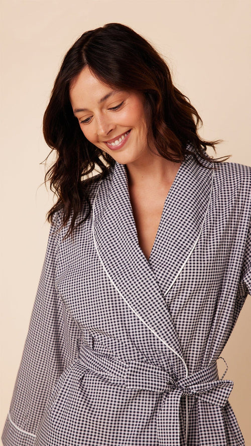 Classic Gingham Luxe Pima Shawl Robe Extra Navy