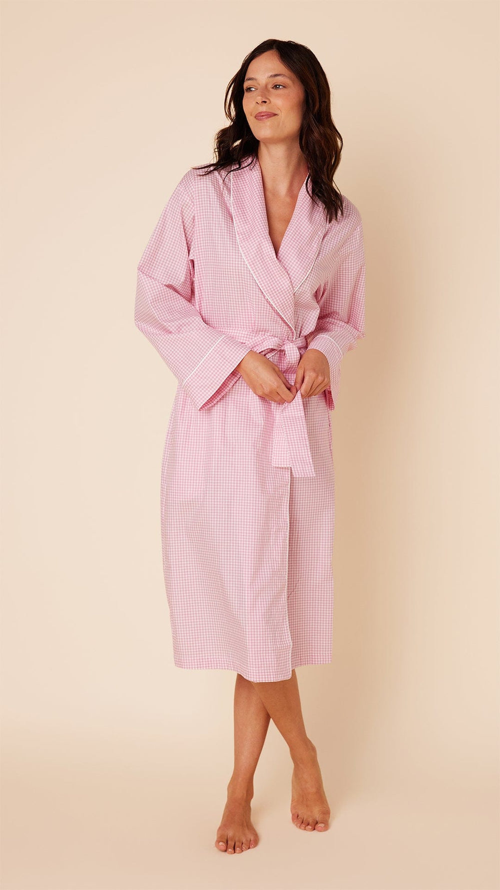 Classic Gingham Luxe Pima Shawl Collar Robe - Pink Extra Pink