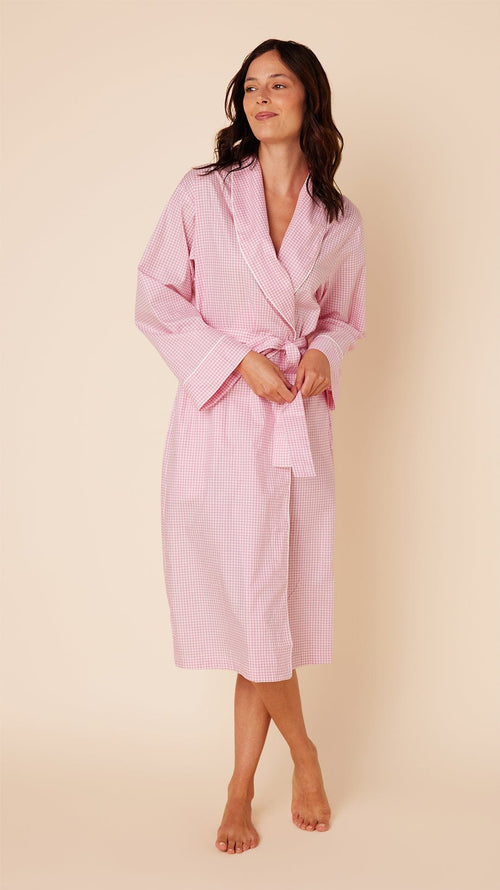 Classic Gingham Luxe Pima Shawl Robe - Pink Extra Pink