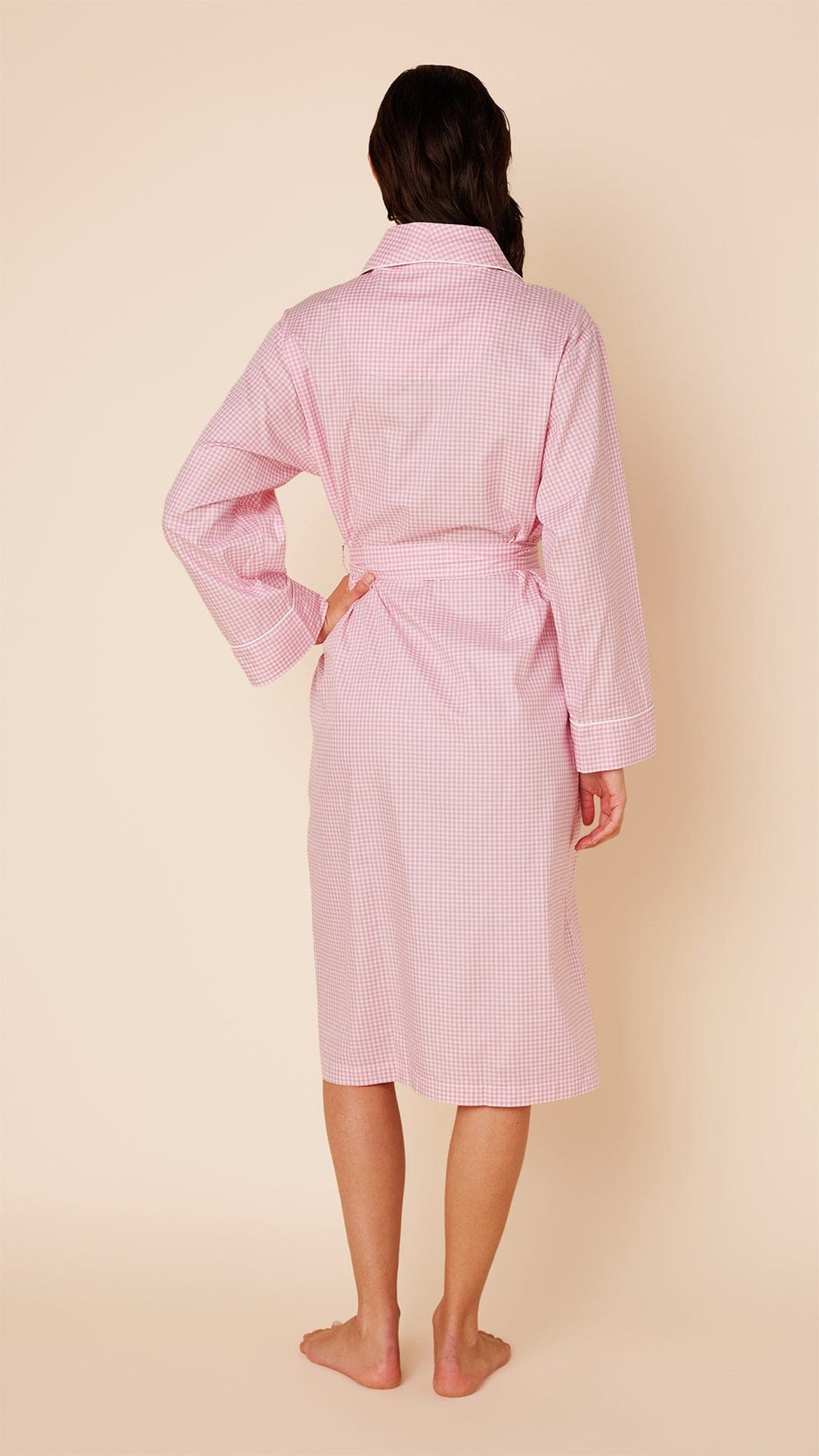 Classic Gingham Luxe Pima Shawl Collar Robe - Pink Hover Pink