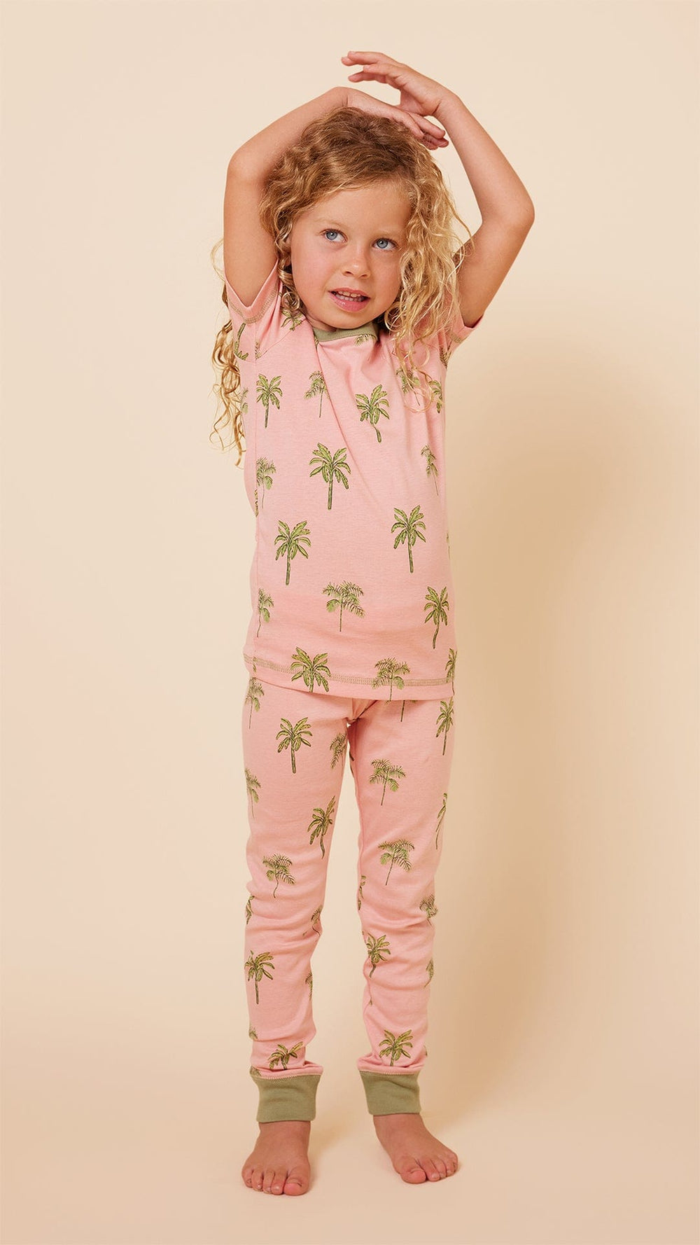 Kids Tahiti Palm Pima Knit Short-Sleeved Pajama Main Pink