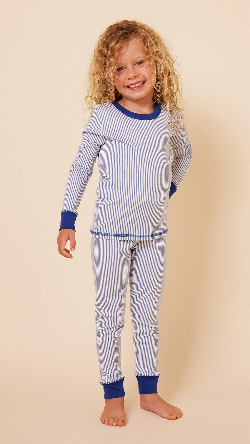 Simple Stripe Kids Pima Knit Pajama Main White