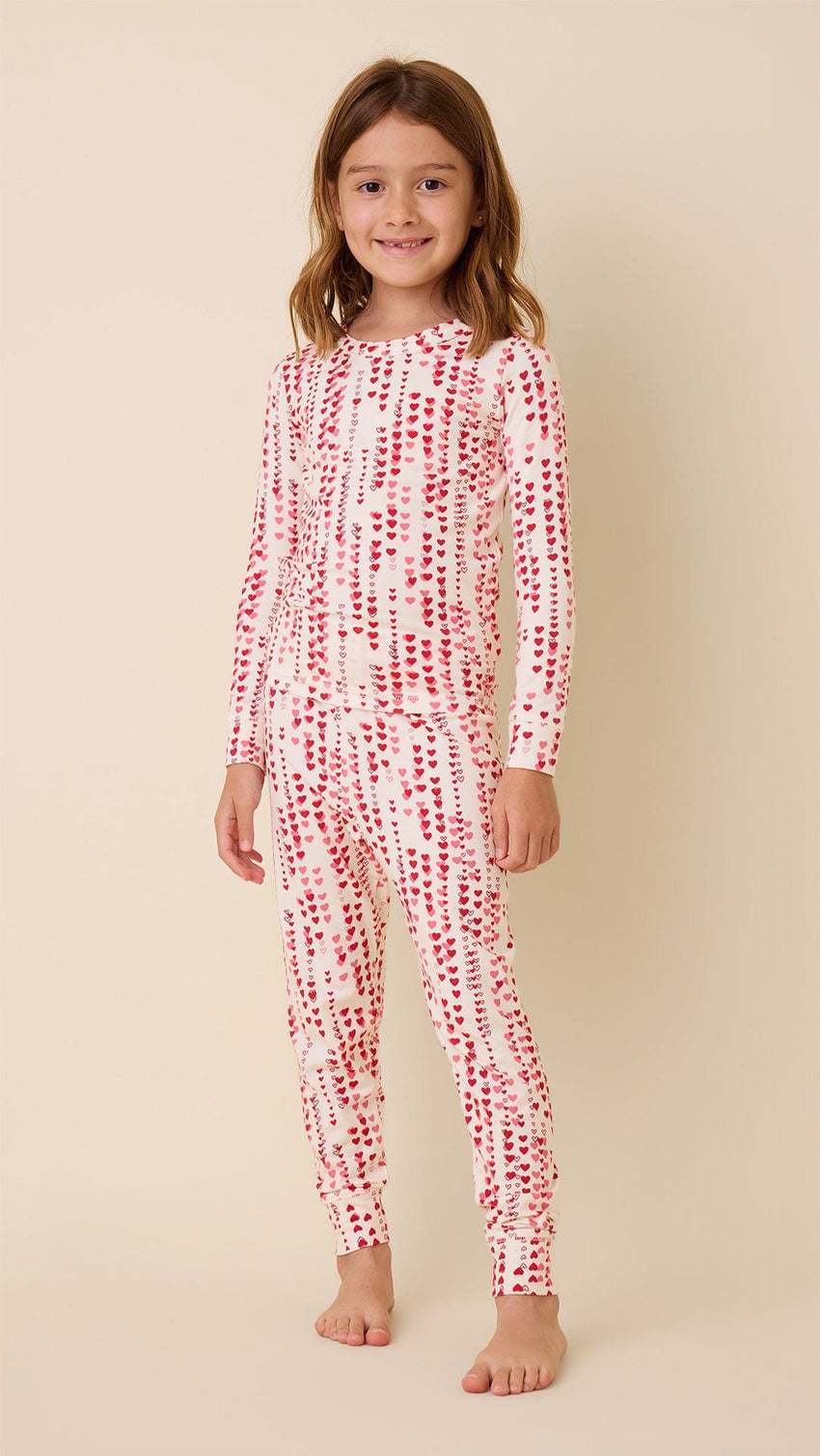 Dreamy Hearts Pima Knit Kids Pajama - White Main White