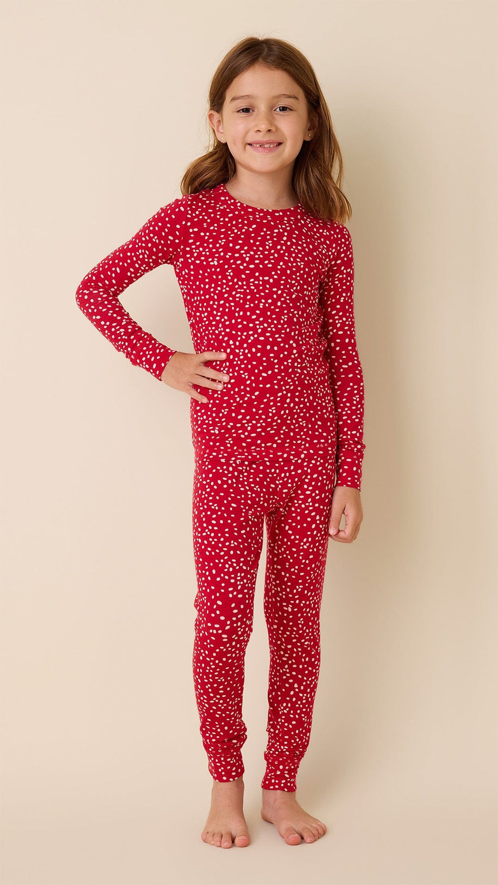 Confetti Dot Pima Knit Kids Pajama - Red Main Red
