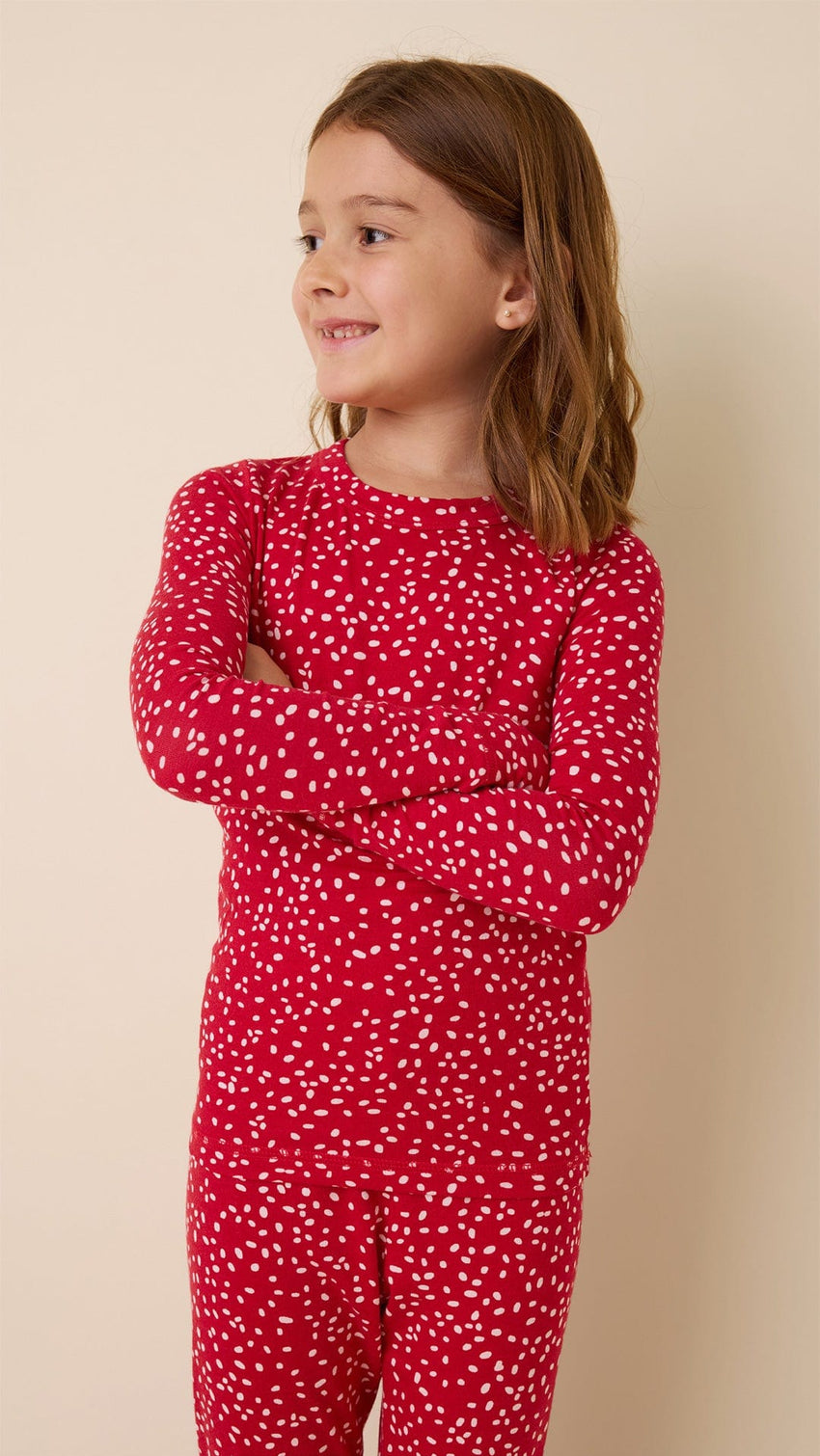 Confetti Dot Pima Knit Kids Pajama - Red Extra Red