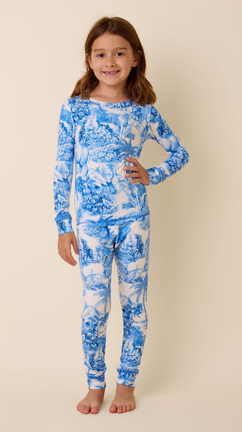 Palm Grove Toile Kids Pima Knit Pajama - Blue Main Blue