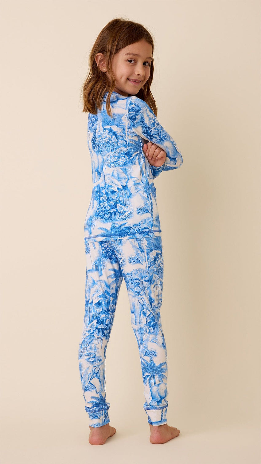 Palm Grove Toile Kids Pima Knit Pajama - Blue Extra Blue