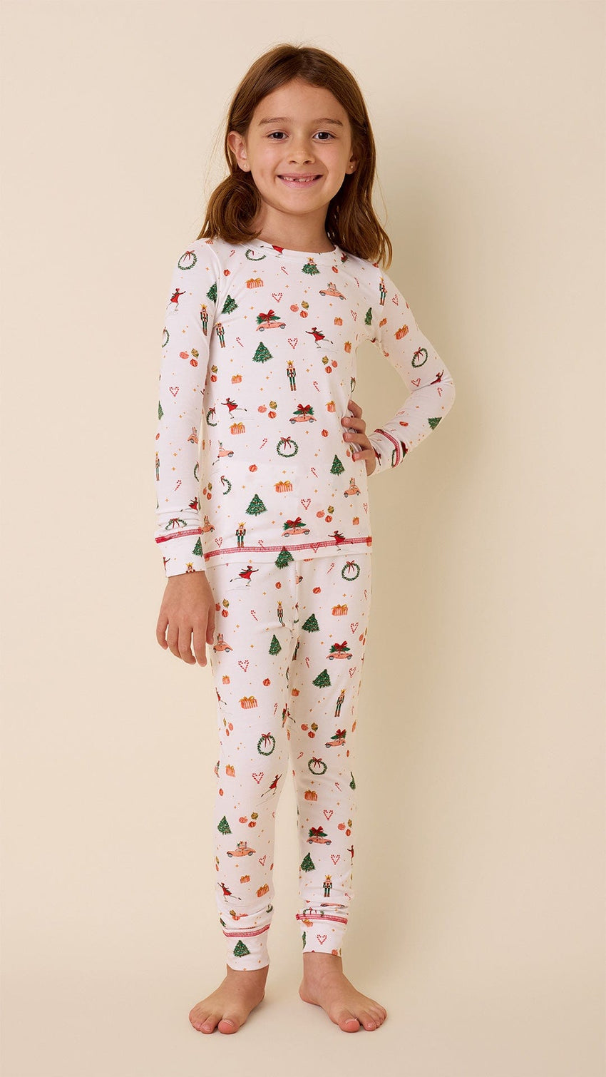 A Very Vintage Christmas Pima Knit Kids Pajama - White Main White