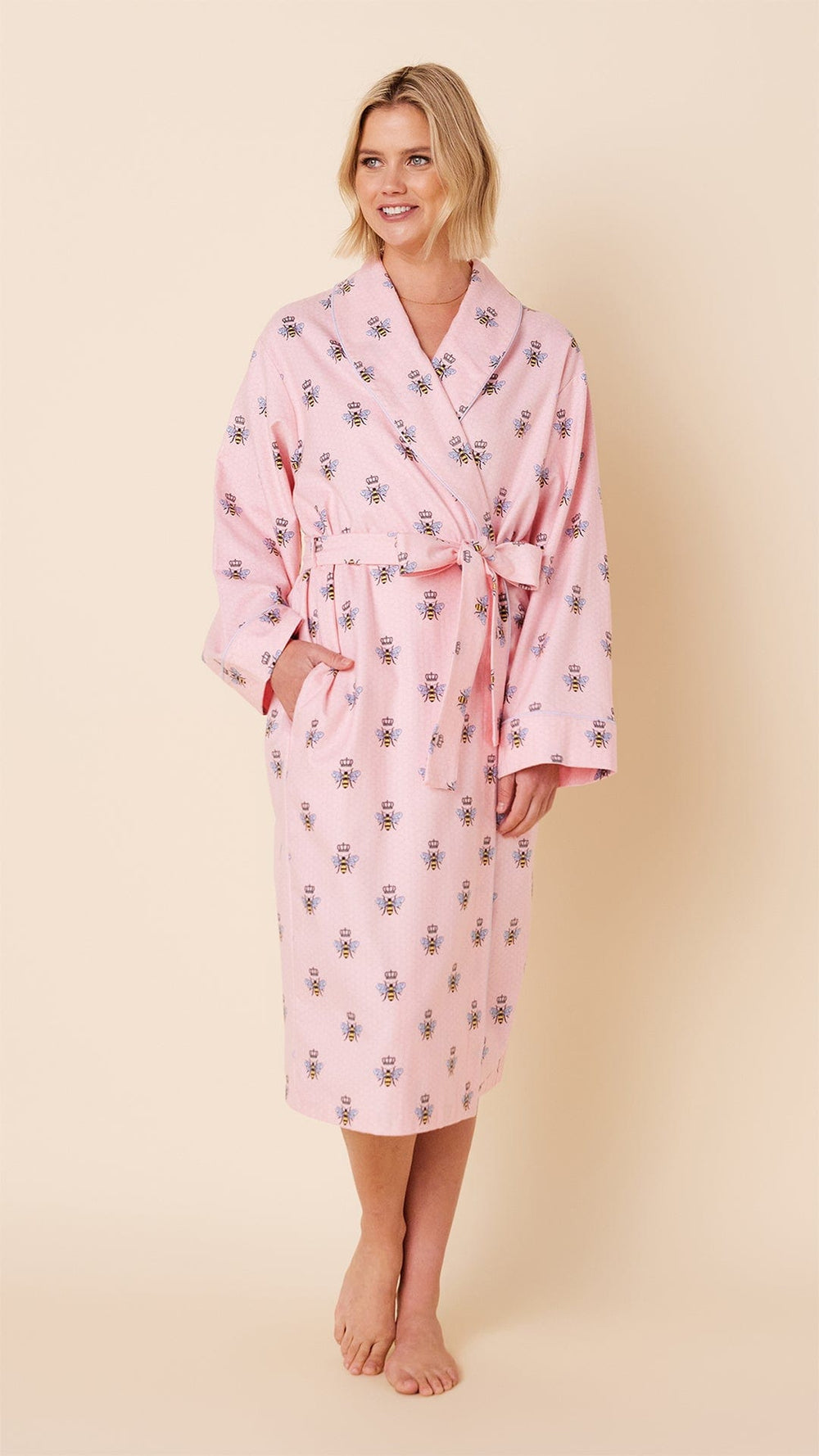 Queen Bee Pink Pima Flannel Shawl-Collar Robe Main Pink