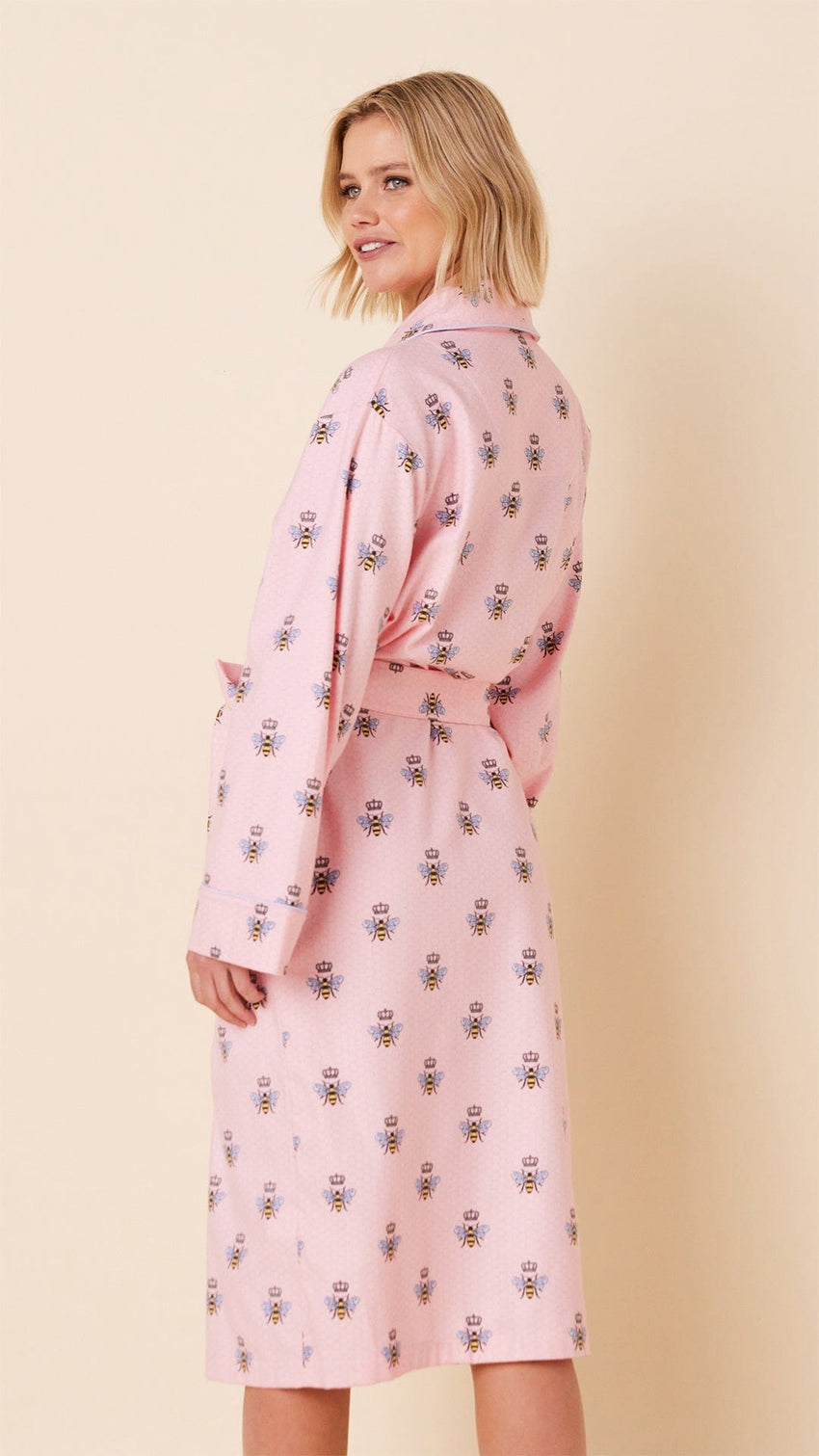 Queen Bee Pink Pima Flannel Shawl-Collar Robe Hover Wide Pink