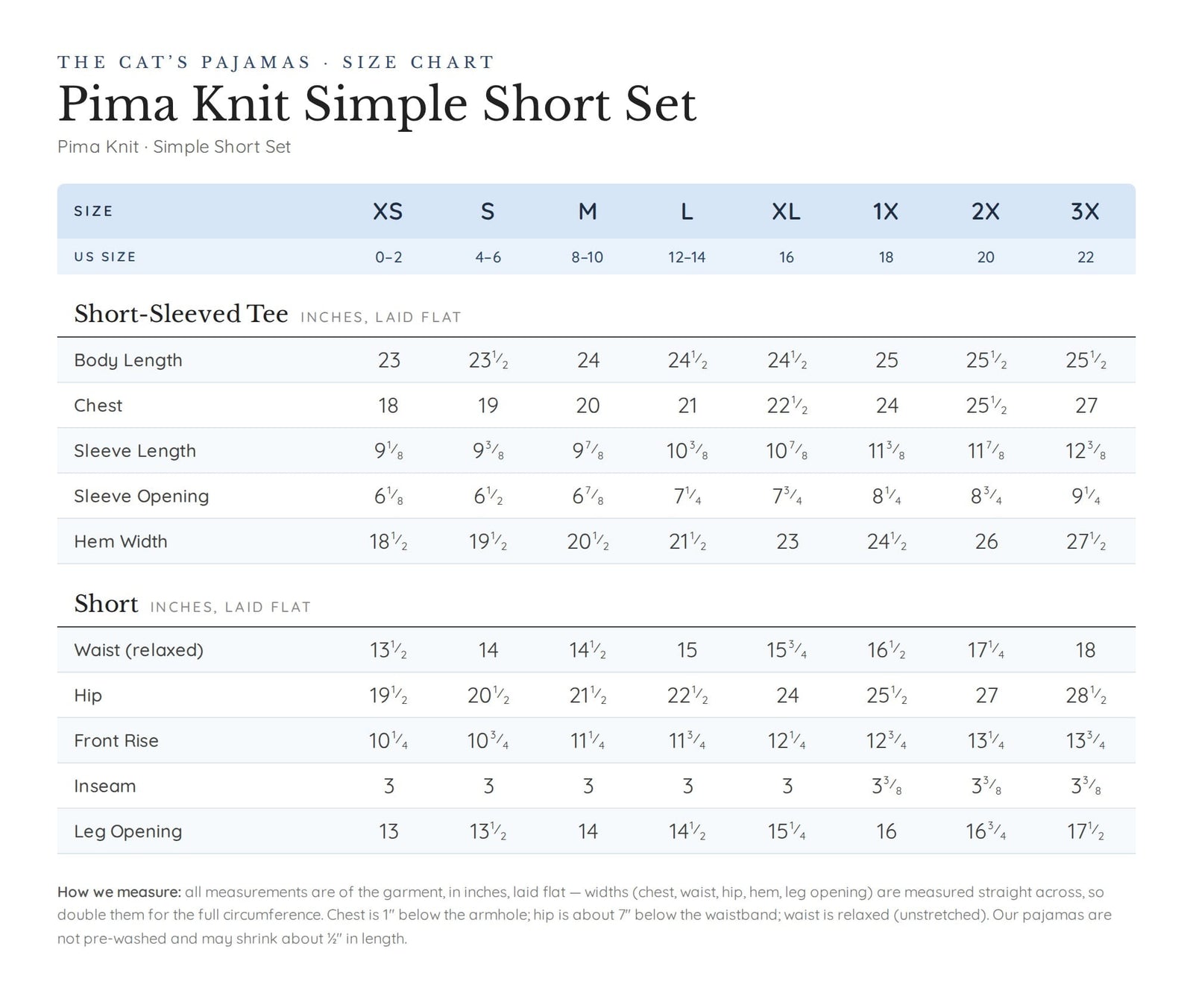 Size chart for Essential Stripe Pima Knit Simple Short Set - Provence