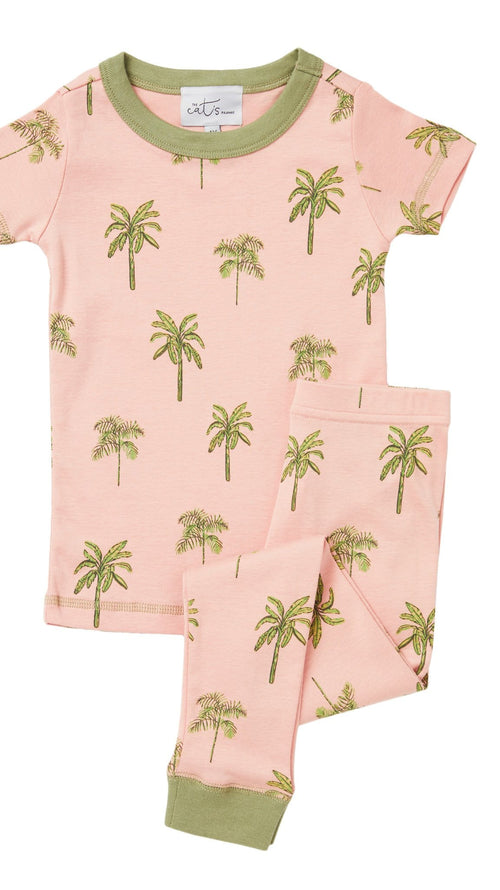 Kids Tahiti Palm Pima Knit Short-Sleeved Pajama Hover Wide Pink