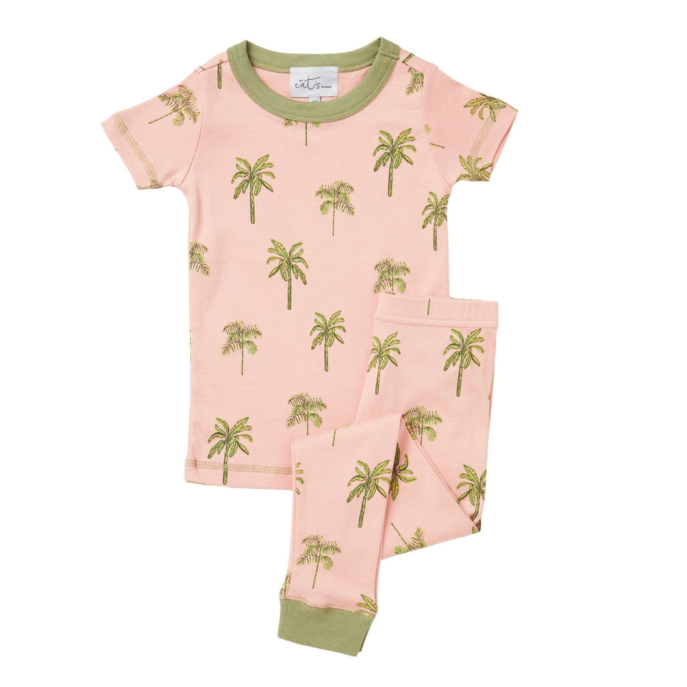 Kids Tahiti Palm Pima Knit Long-Sleeved Pajama Wide Pink