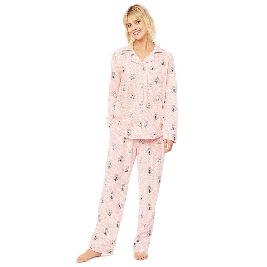 Queen Bee Pima Knit Long-Sleeved Pajama Wide Pink