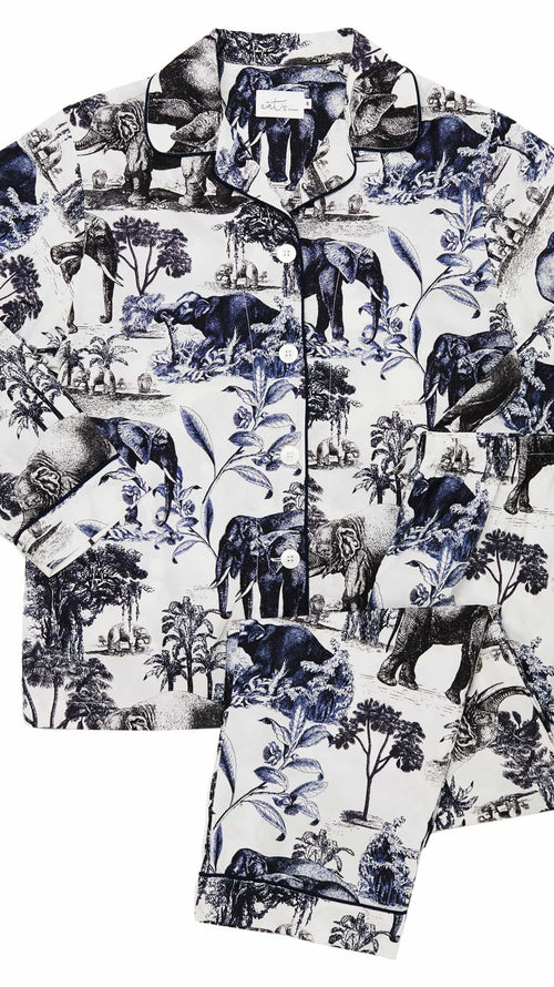 Safari Toile Luxe Pima Cotton Pajama - Blue Extra White