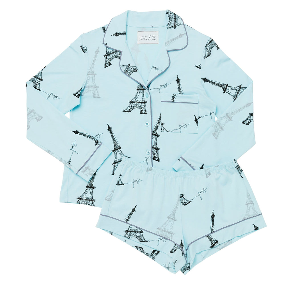Etched Eiffel Pima Knit Long-Sleeved Short Set Etched Eiffel Pima Knit Long-Sleeved Short Set