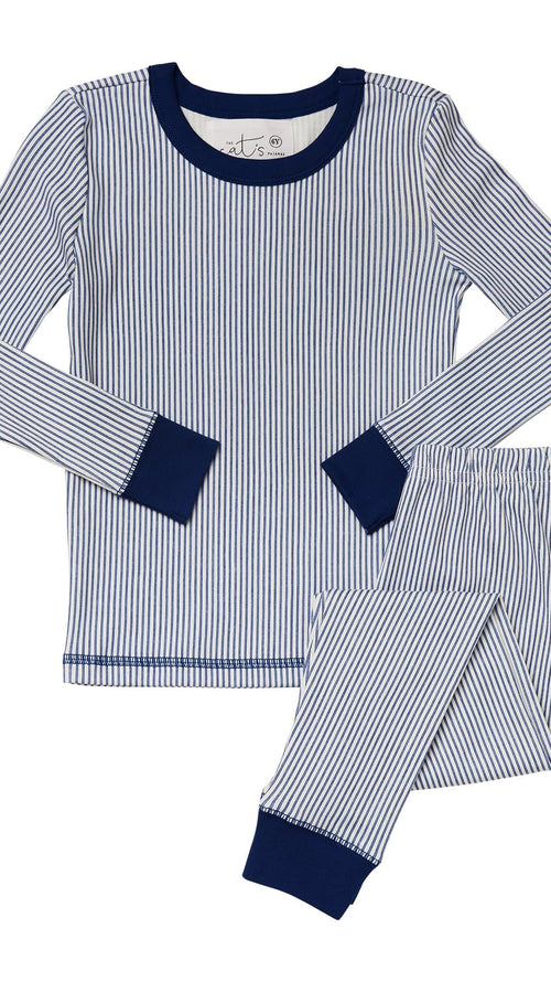 Simple Stripe Kids Pima Knit Pajama Wide White