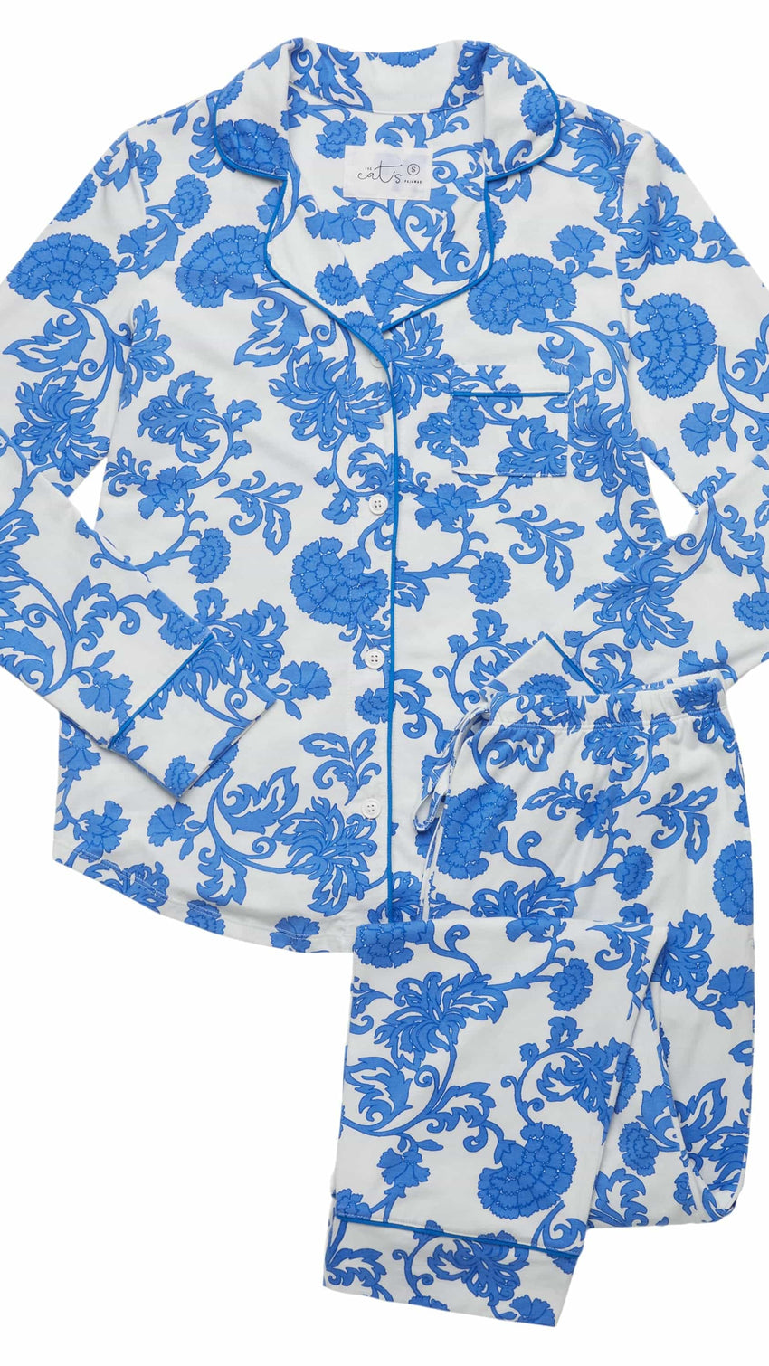 Chrysantheme Pima Knit Pajama Description Blue
