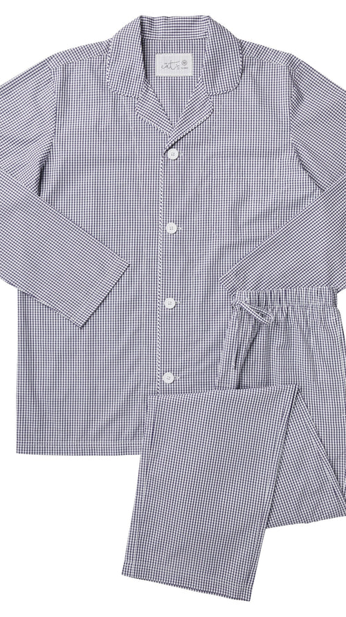 East Side Men's Luxe Pima Pajama - Navy Wide White