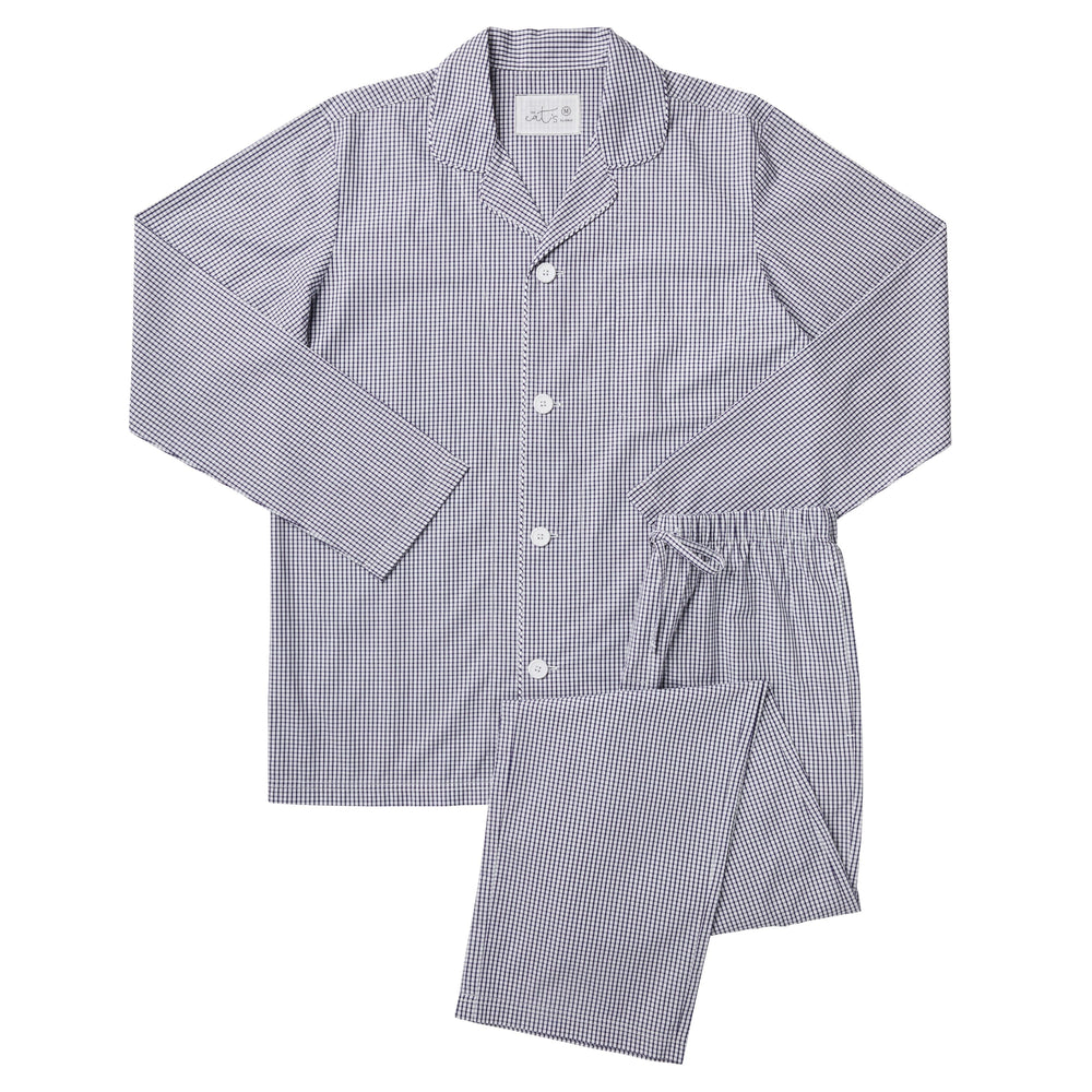 East Side Men's Luxe Pima Pajama - Navy Wide White