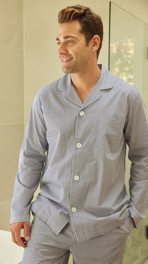 East Side Men's Luxe Pima Pajama - Navy Main White