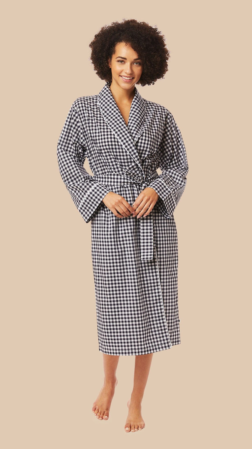 Gingham Luxe Pima Shawl Collar Robe Main Black