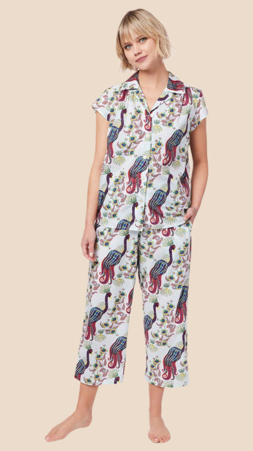 Peacock Tropicale Luxe Pima Capri Hover White