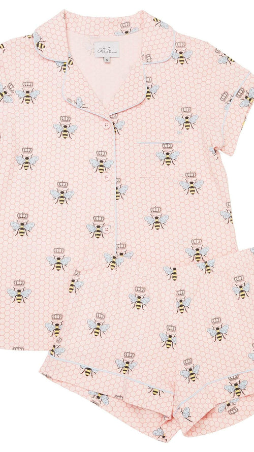 Queen Bee Pima Knit Short Set Wide Pink