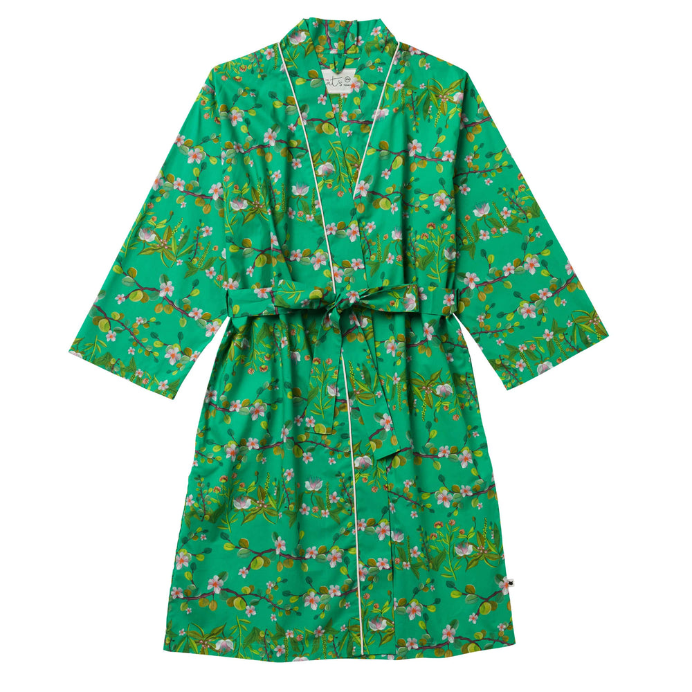 Sakura Luxe Pima Kimono Robe Description Green