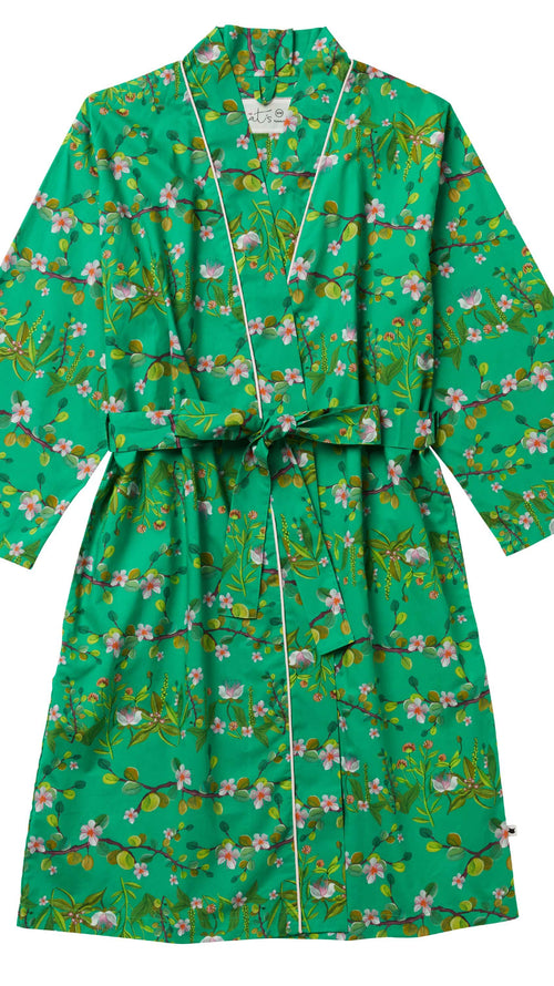 Sakura Luxe Pima Kimono Robe Description Green